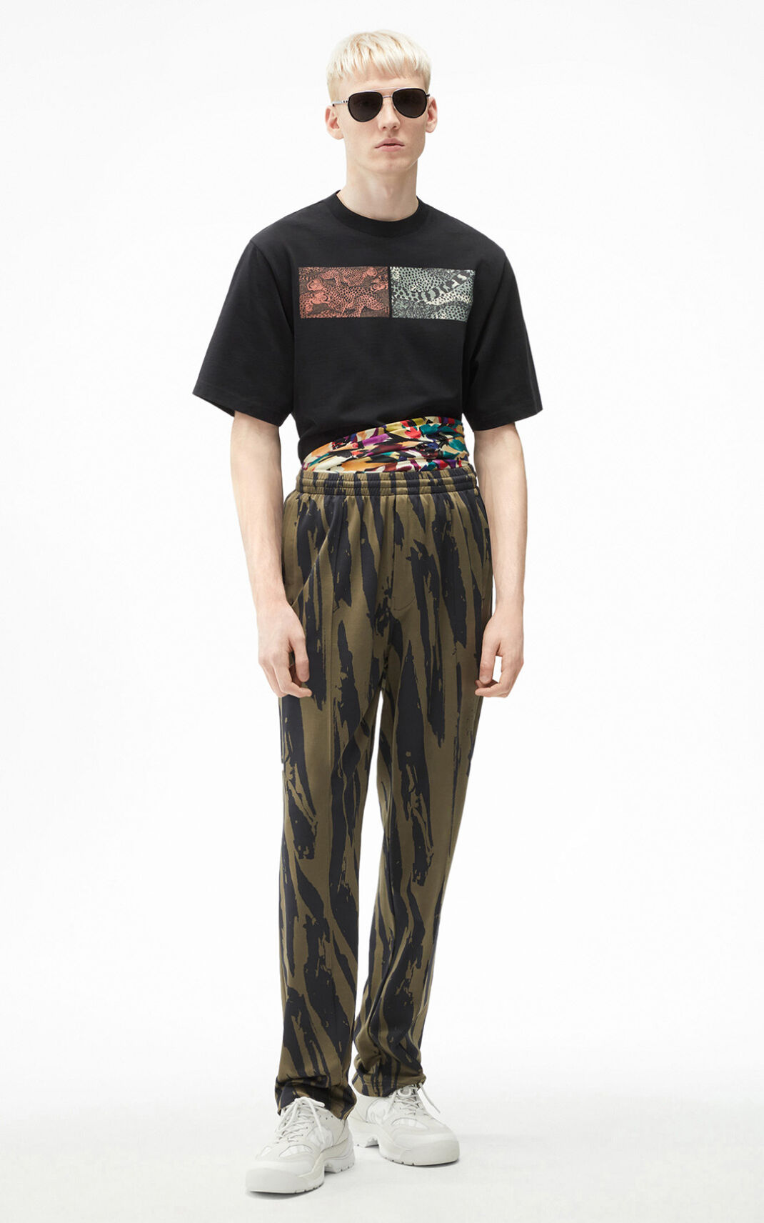 Kenzo Pleat Camo oversize Pantalones Hombre Gris Claro | 5023681-NB